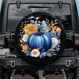 Blue Pumpkin Tire Cover for Jeep, Backup Camera Hole, Blue Tire Cover, Halloween car accessories for women, Autumn tire cover