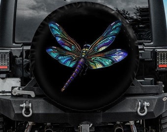 Dragonfly Spare Wheel Cover, Spare Tire Cover, Blue Dragonfly tire cover for Jeep, Bronco, RV, Backup Camera Tire Cover, Dragonfly car