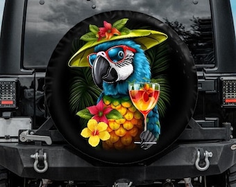 Spare Tire Cover, Funny Parrot Tire Cover, Backup Camera hole Tire Cover for Jeep for Bronco, Funny tire cover, Tropical tire cover