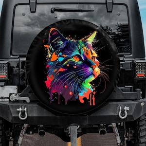 Rainbow Cat Spare Tire Cover, Colorful Spare Tire Cover, Cat Tire Cover for Jeep, for Bronco, Cat Car accessories for women, cat wheel cover