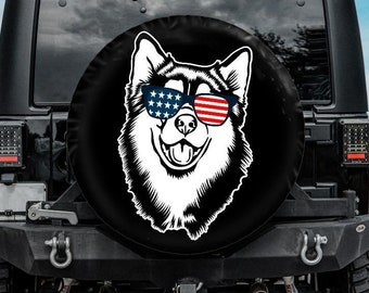 Spare Tire Cover, Husky  Tire Cover, Husky Car accessories for  girl, Dog Spare Tire Cover,  Accessories, American flag husky