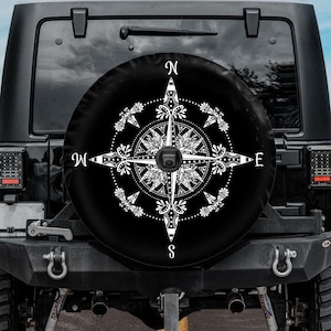 Spare Tire Cover with Boho Compass design, Compass Spare Tire Cover, Compass Wheel Cover, Compass car accessories, Backup camera hole