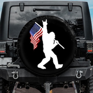 Bigfoot Tire Cover, Bigfoot flag spare tire cover, Bigfoot car accessories, Funny spare tire covers with backup camera hole