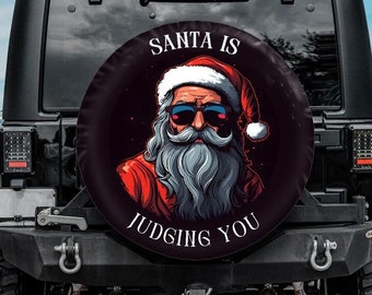 Funny Christmas Tire Cover Santa is Judging You, Christmas Spare Tire Cover with backup camera hole, spare wheel cover xmas