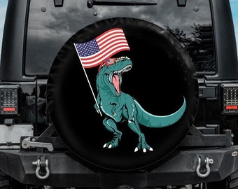 Spare Tire Cover, TRex  Tire Cover, Backup Camera Tire Cover, American Flag T Rex Tire Cover,  Accessories, 4th of July Independence
