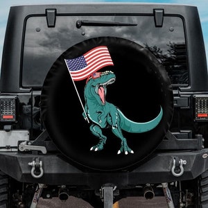 Spare Tire Cover, TRex  Tire Cover, Backup Camera Tire Cover, American Flag T Rex Tire Cover,  Accessories, 4th of July Independence