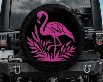 Cubierta de llanta de repuesto con diseño de flamenco rosa intenso para Jeep, Bronco y SUV con opción de orificio para cámara de respaldo