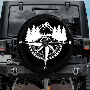 Spare Tire Cover with compass, Compass Spare Tire Cover, White Compass Wheel Cover, Compass car accessories, Backup camera hole, Adventure