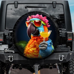 Spare Tire Cover, Funny Tropical Parrot Tire Cover, Backup Camera hole Tire Cover for Jeep for Bronco, Funny tire cover, Unique tire cover