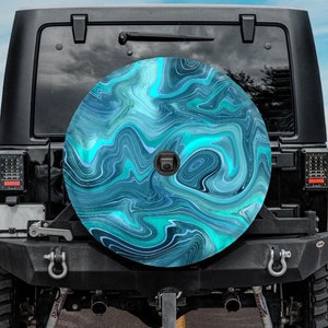 Teal Spare Tire Cover, Blue Marble Tire Cover, Blue Agate Tire Cover with marble pattern, Sea Water tire cover for Jeep, for Bronco, Ocean