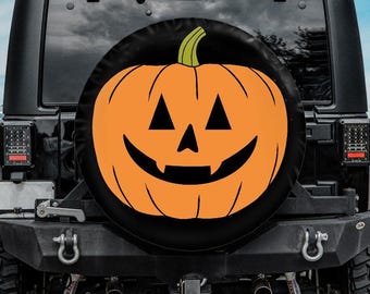 Funda de neumático de Halloween con Jack-O-Lantern, funda de neumático de calabaza naranja, orificio para cámara de marcha atrás, accesorios de coche de Halloween, funda de neumático de otoño