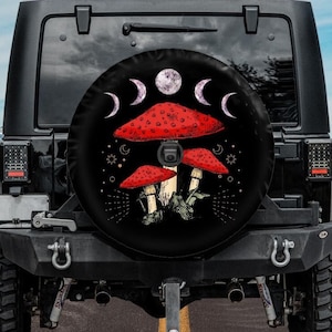 Witchy Mushroom Tire Cover, Amanita Spare Wheel Cover, Backup Camera hole, Witchy Tire Cover, Witchy Car Accessories for women