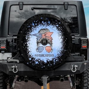 Spare Tire Cover, American Mama Skull Tire Cover, Backup Camera Tire Cover, American Flag Skull  Tire Cover, Merica , 4th of July