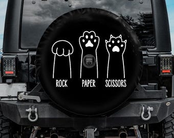 Funny spare tire cover with cat paws and rock, paper, scissors: funny car accessories