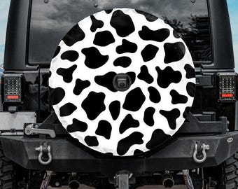 Spare Tire Cover with Cow pattern, Backup Camera hole, Cow Tire Cover for Jeep for Bronco, Cow print spare wheel cover