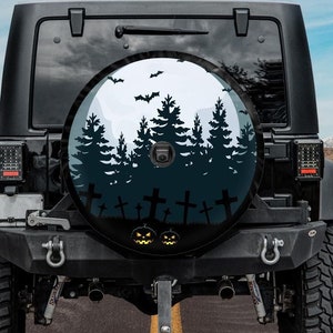 Halloween Spare Tire Cover, Moon and Bats Tire Cover, Backup Camera Hole Tire Cover, Forest Tire Cover, Halloween car accessories for women