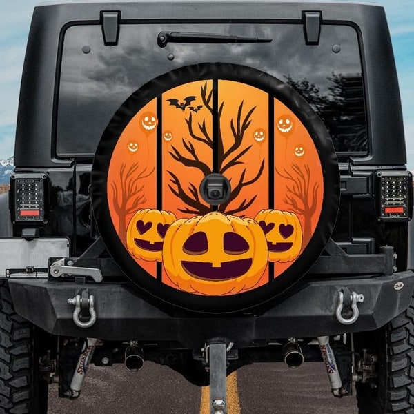 Halloween Spare Tire Cover, Pumpkin Tire Cover, Backup Camera Hole Tire Cover, Orange Tire Cover, Halloween car accessories for women