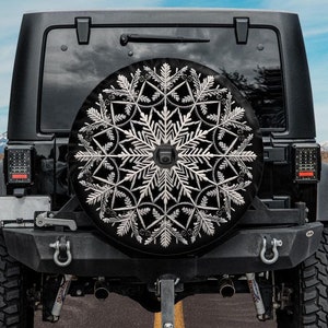 Faux Embroidery Spare Tire Cover, Snowflake Tire Cover, Unique Spare Tire Covers Backup Camera Hole, Winter Car accessories for women