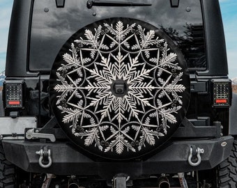Faux Embroidery Spare Tire Cover, Snowflake Tire Cover, Unique Spare Tire Covers Backup Camera Hole, Winter Car accessories for women
