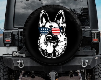 Spare Tire Cover, German Shepherd  Tire Cover, Car accessories German Shepherd owner, Dog Spare Tire Cover, Camera hole, American flag
