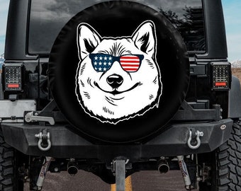 Spare Tire Cover for Jeep, for Bronco, Akita Inu Tire Cover, Akita Inu Car accessories, Dog Spare Tire Cover, Camera hole, Akita Sunglasses