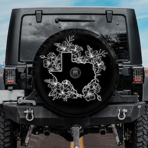 Spare Tire Cover with Floral Texas state outline, Texas Spare Tire Cover, Car accessories for Jeep, for Bronco, Camper Spare Tire Cover