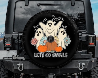 Spare Tire Cover, Ghost Spare Tire Cover, Halloween Spare tire cover for Jeep, for Bronco, Boo Spare Tire Cover with backup camera hole