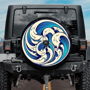 Spare Tire Cover, Ocean Waves, Sea Wave Spare Tire Cover, Sea Ocean Car accessories, Blue Spare Tire Cover, Beach car accessories