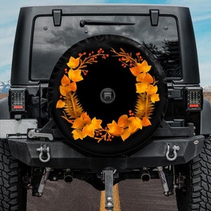 Autumn Wreath Spare Tire Cover, Backup Camera option, Fall Spare Tire Cover, Autumn Car Accessories for jeeps, Rear camera tire cover