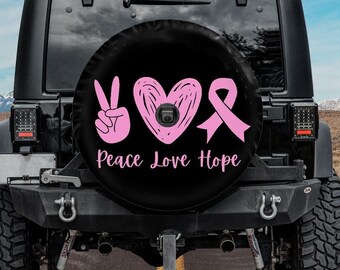 Awareness Ribbon Spare Tire Cover Any Color, Love Peace Hope Spare Tire Cover with backup camera hole, Car Accessories Women, Pink Ribbon