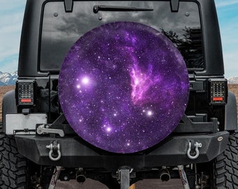 Spare Tire Cover with Galaxy design, Backup Camera tire cover for Jeep, for Bronco, Galaxy  Tire Cover, Purple galaxy wheel cover