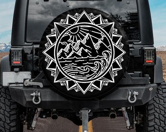 Spare Tire Cover, Mandala Mountain  Tire Cover with camera hole, Car accessories,  girl, Campsite Wheel Cover,  Owner Gift