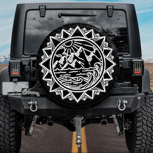 Spare Tire Cover, Mandala Mountain  Tire Cover with camera hole, Car accessories,  girl, Campsite Wheel Cover,  Owner Gift