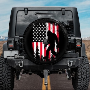 Spare Tire Cover, Bigfoot Tire Cover for a jeep , Backup Camera Tire Cover, American Flag Bigfoot Tire Cover, Car Accessories for women