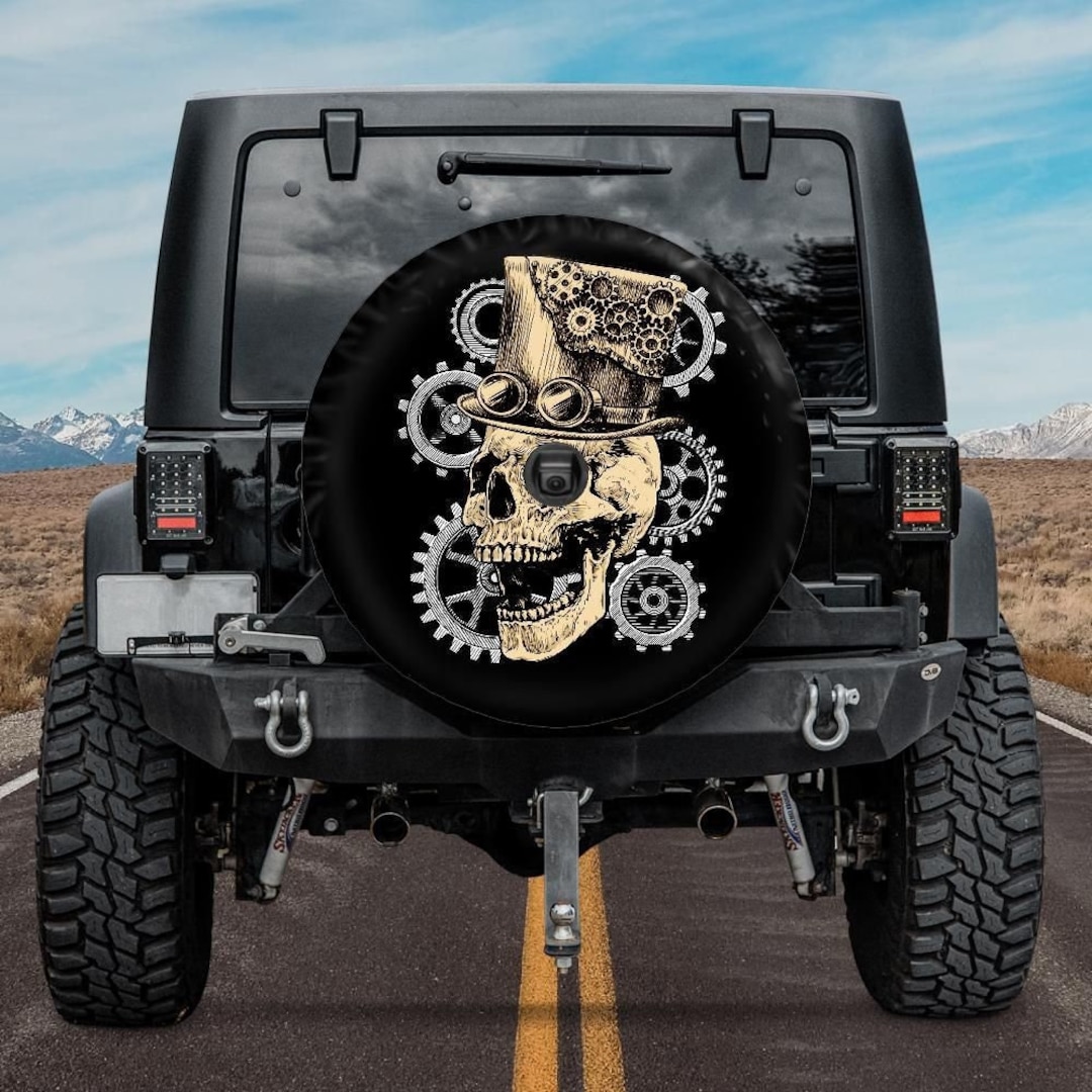 Spare Tire Cover Steampunk Skull Tire Cover Rear Camera Hole Etsy Canada