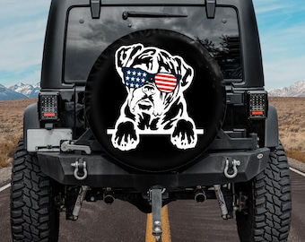 Spare Tire Cover, Boxer dog,  Tire Cover, Car accessories  girl, Dog in Sunglasses Spare Tire Cover,  Accessories, American flag
