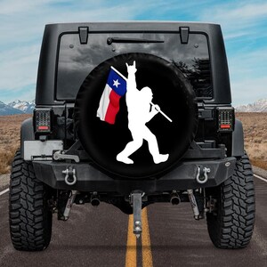 Spare Tire Cover, Bigfoot and Texas Flag Tire Cover for a jeep , Backup Camera Tire Cover, Sasquatch Tire Cover, Car Accessories for women