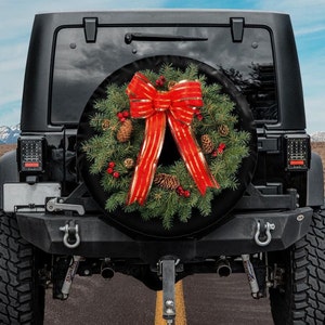 Christmas Wreath Spare Tire Cover, Backup Camera option, Xmas Tire Cover, Christmas Car Accessories for jeeps, Rear camera tire cover