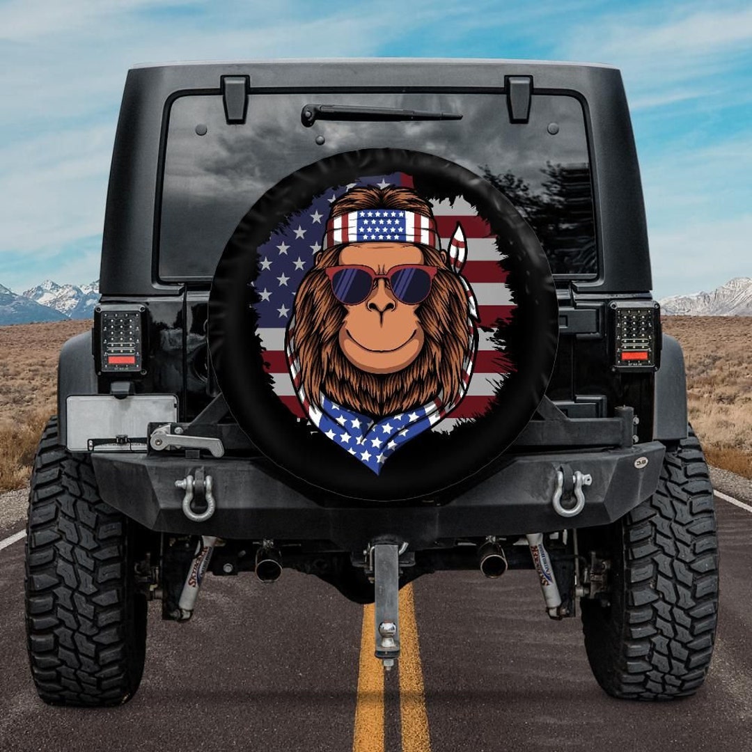 Spare Tire Cover With Bigfoot and American Flag Spare Tire Etsy