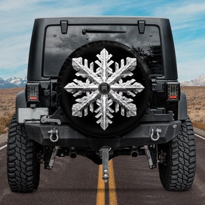 Spare Tire Cover with Snowflake design, Metallic Snowflake Wheel Cover with backup camera hole, Gothic Snowflake Camper Tire Cover