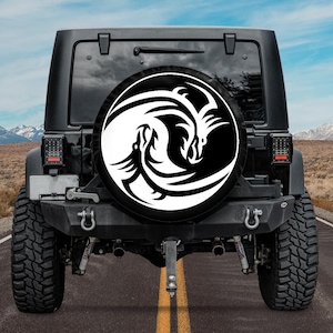 Dragon Spare Tire Cover, Dragon Car Accessory, Yin Yang Spare Tire Cover, Unique Spare Tire Covers, Goth Car accessories for women