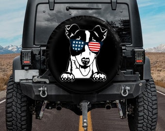 Funda para rueda de repuesto apta para Jeep, funda para rueda de repuesto para Jack Russel, accesorios para el automóvil para el propietario de Jack Russel, funda para rueda de repuesto para perro, orificio para cámara