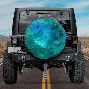 Spare Tire Cover with Green and Blue Galaxy design, Backup Camera tire cover, Galaxy  Tire Cover, Green galaxy wheel cover, Nebula car