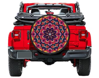 Spare Tire Cover with Mandala design, Mandala Spare Tire Cover with backup camera hole, Mandal Car accessories for women, unique tire covers