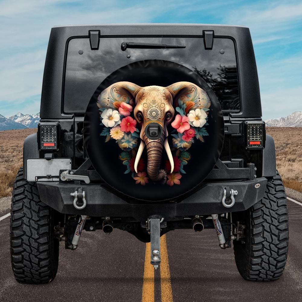 Discover Floral Elephant Spare Tire Cover, Boho Elephant Spare Tire Cover