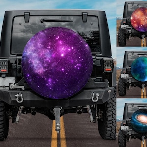 Spare Tire Cover with Galaxy design, Backup Camera tire cover for Jeep, for Bronco, Galaxy  Tire Cover, Purple galaxy wheel cover