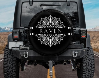 PESRONALIZED Spare Tire Cover, CUSTOM Spare Tire Cover with the name of your car, Mandala spare tire cover Car accessory, Spare wheel cover