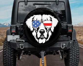 Spare Tire Cover, Golden Retriever,  Tire Cover, Car accessories for  girl, Dog Spare Tire Cover,  Accessories, American flag