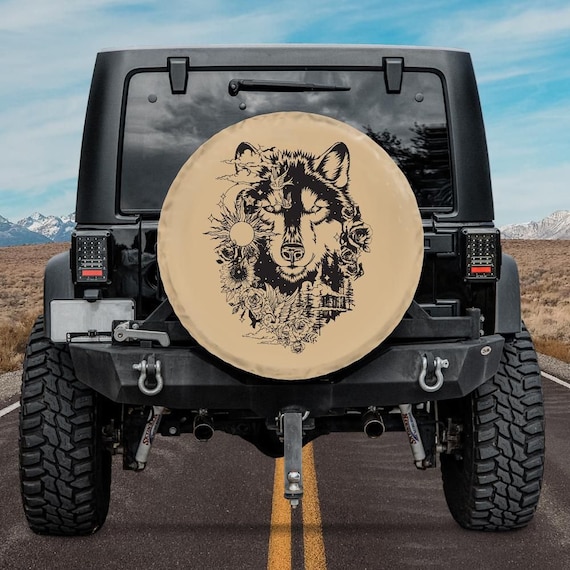 Spare Tire Cover Beige Wolf Car Accessory Tire Cover Tan Car