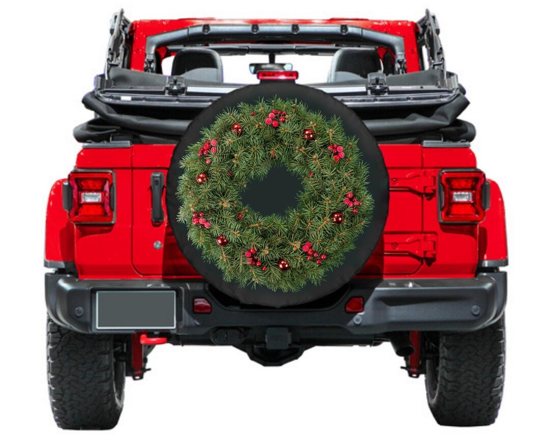 Christmas Wreath Spare Tire Cover for Jeep, for Bronco, Backup Camera Option, Unique Spare Tire